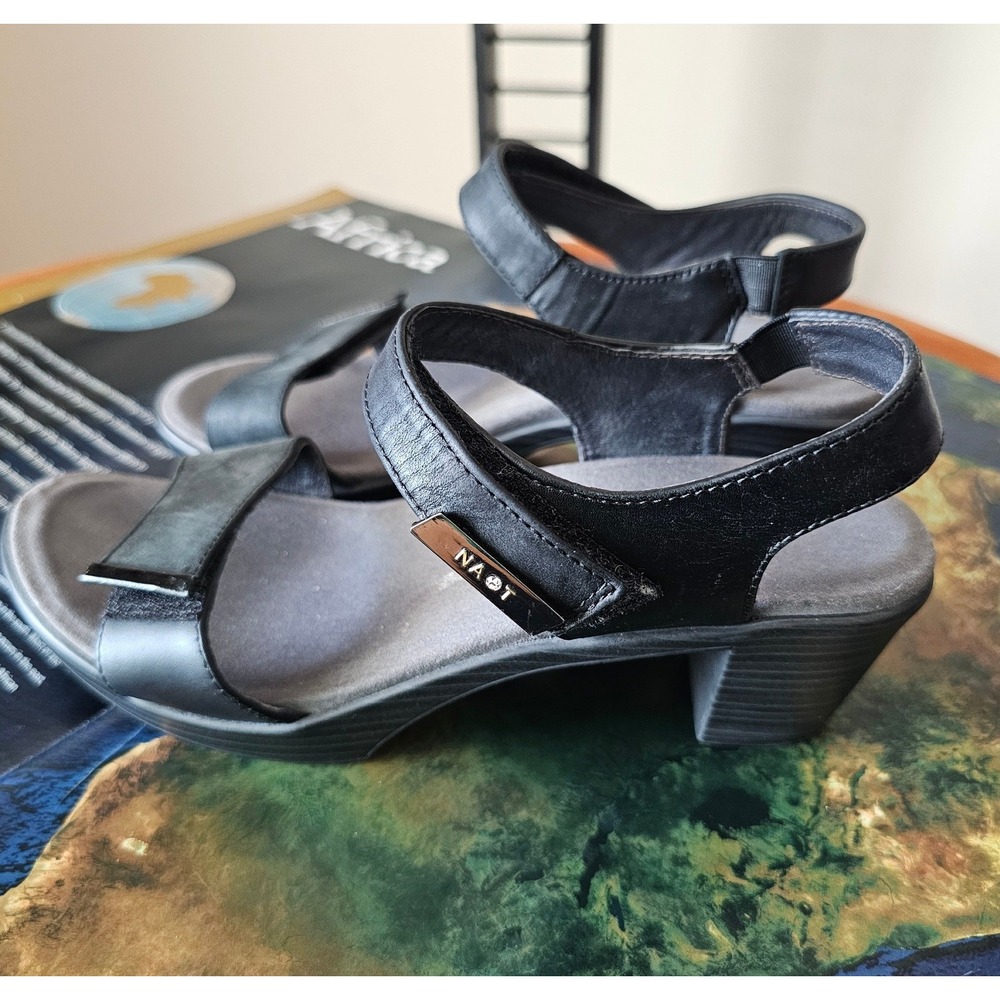 Naot Black Leather Block Heel Strappy Comfort Sandals Women Size 38 US 7-7.5